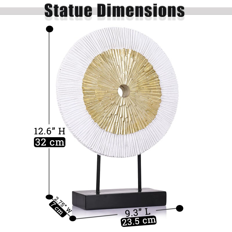 oliruim 12" Tall Abstract White Gold Round Sculpture - Unique Home Decoration for Above Cupboard Decor, Living Room Coffee Table, Console, Office, Entrance, Table Centerpieces (White Gold) - Image 2