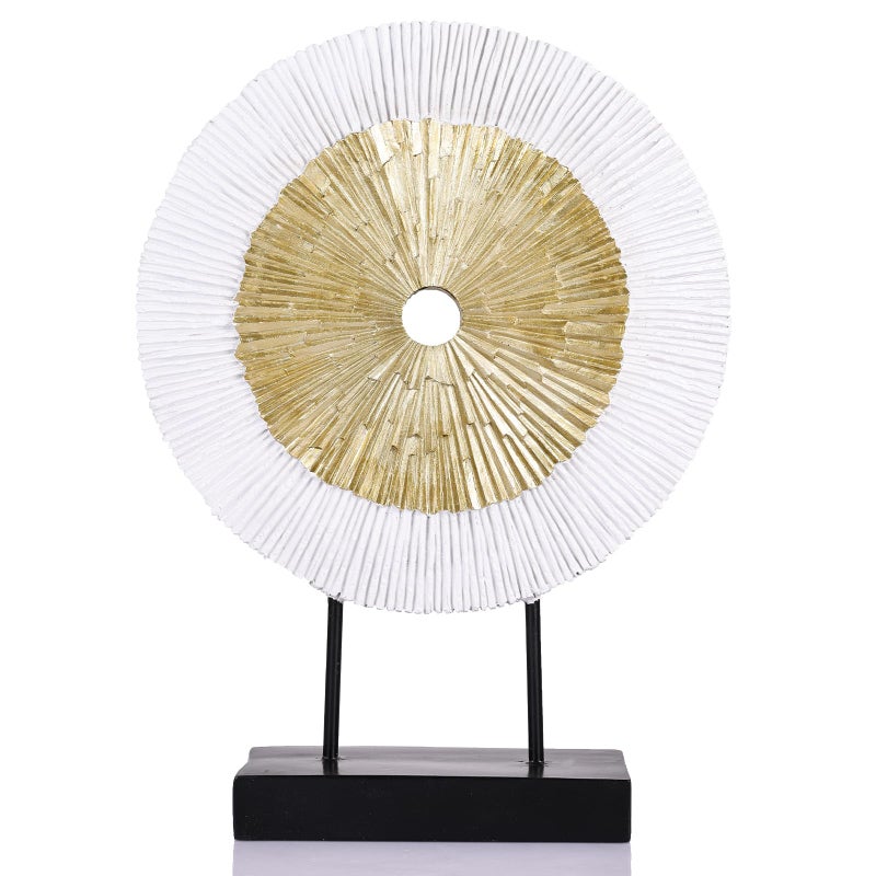 oliruim 12" Tall Abstract White Gold Round Sculpture - Unique Home Decoration for Above Cupboard Decor, Living Room Coffee Table, Console, Office, Entrance, Table Centerpieces (White Gold) - Image 1