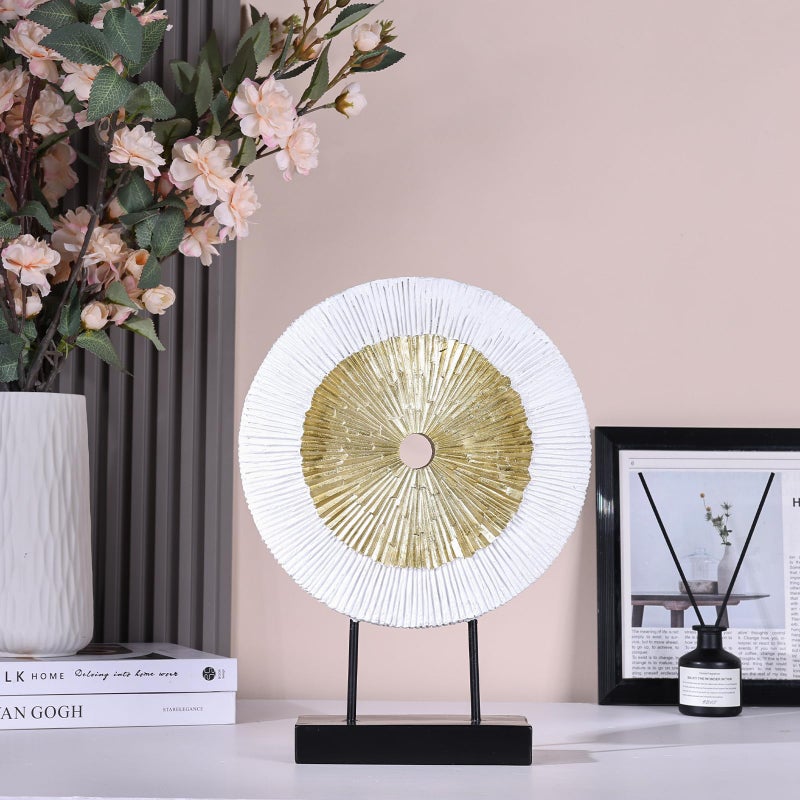 oliruim 12" Tall Abstract White Gold Round Sculpture - Unique Home Decoration for Above Cupboard Decor, Living Room Coffee Table, Console, Office, Entrance, Table Centerpieces (White Gold) - Image 5