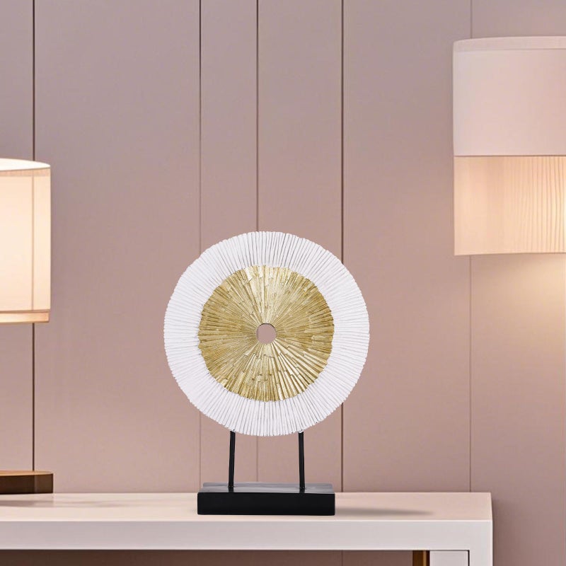 oliruim 12" Tall Abstract White Gold Round Sculpture - Unique Home Decoration for Above Cupboard Decor, Living Room Coffee Table, Console, Office, Entrance, Table Centerpieces (White Gold) - Image 4