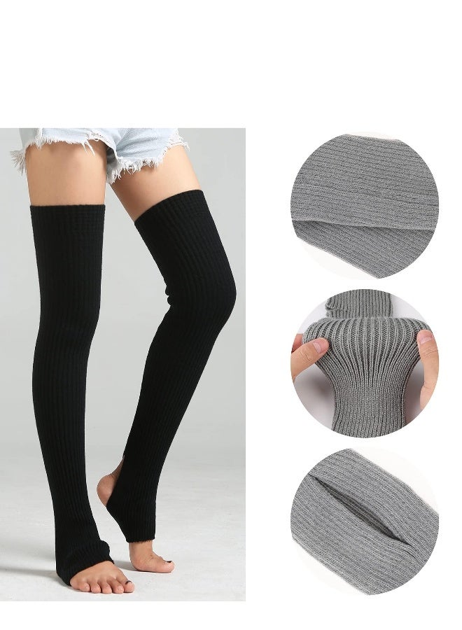 Leg Warmers for Women, 2 Pairs Long Stretch Knitted Stirrup Dance Ballet Knee High Cable Knit Warm Thermal Acrylic Winter Sleeve - Image 2