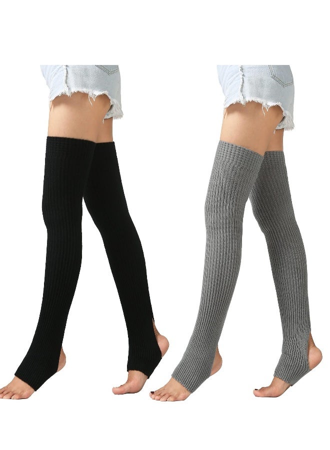Leg Warmers for Women, 2 Pairs Long Stretch Knitted Stirrup Dance Ballet Knee High Cable Knit Warm Thermal Acrylic Winter Sleeve - Image 1