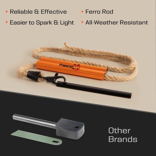 PREPARED4X Fire Starter Survival Tool - All-in-One Patented Flint and Steel Kit - Ferro Rod Fire Starter with 36" Waterproof Tinder Wick Rope and Steel Fire Striker | Prepared4X - Image 3