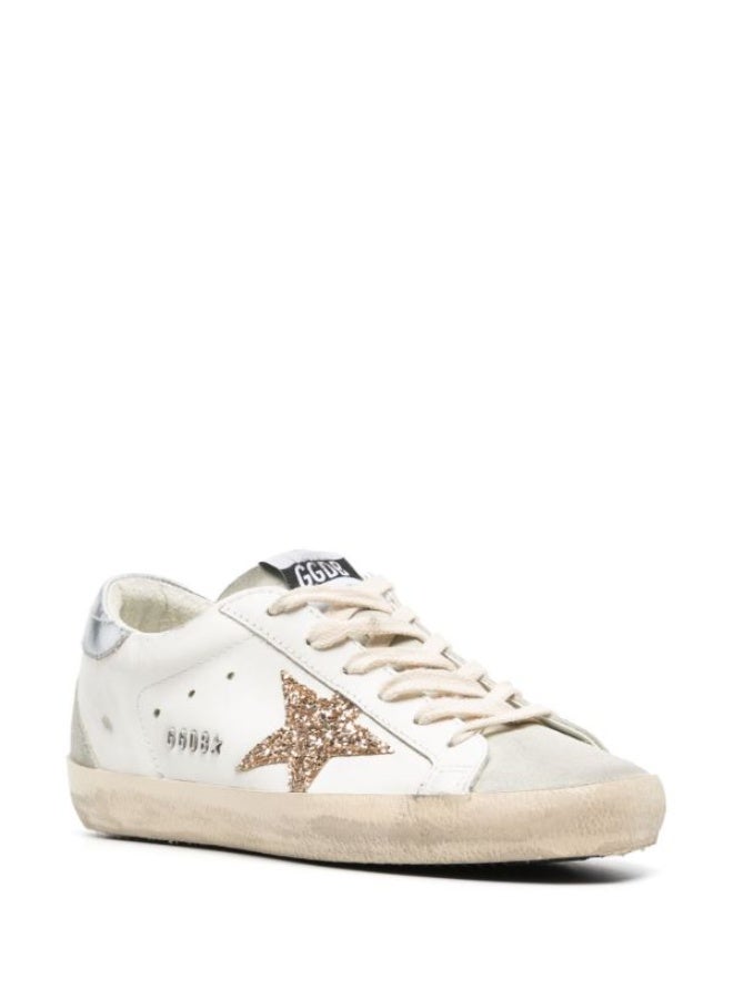 Golden Goose Super-Star Women's Trainers with Gold Glitter Star and Ice-Gray Suede - Image 2