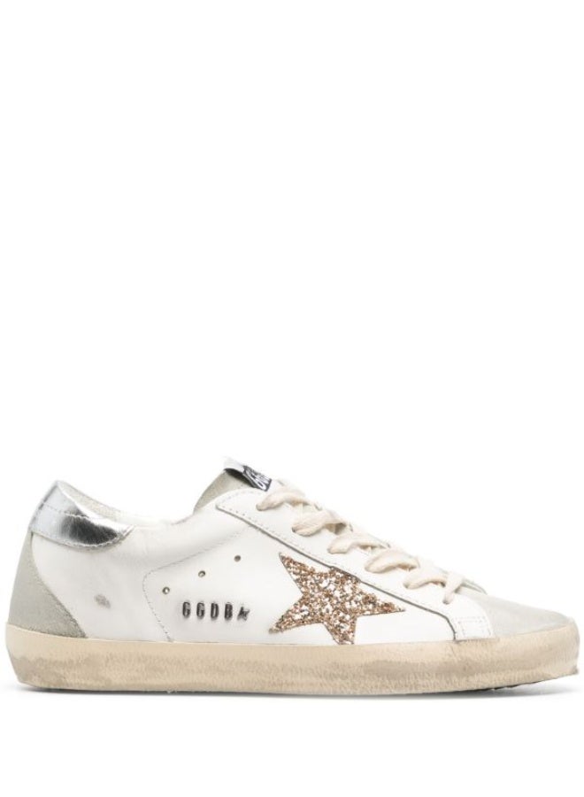 Golden Goose Super-Star Women's Trainers with Gold Glitter Star and Ice-Gray Suede - Image 1