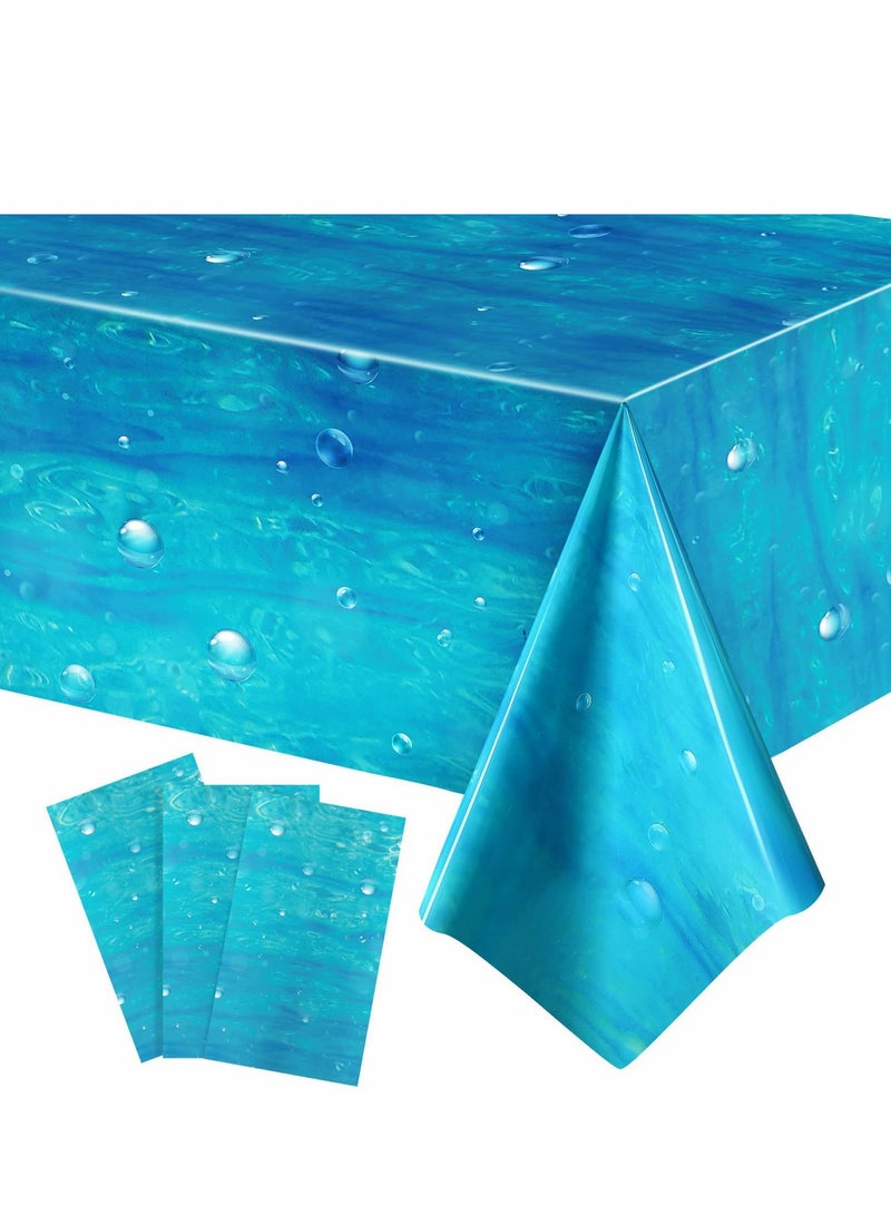 Ocean Under The Sea Party Table Cover Set - 3 Pcs Plastic Tablecloths with Ocean Waves & Bubbles, 54" x 108" - Image 1