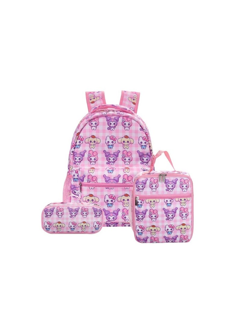 Cartoon Kulomi Kuromi three-piece set Cinnamon dog KT schoolboy school bag kids cartoon backpack backpack,D8 Kulomi three-piece set 02 - Image 1