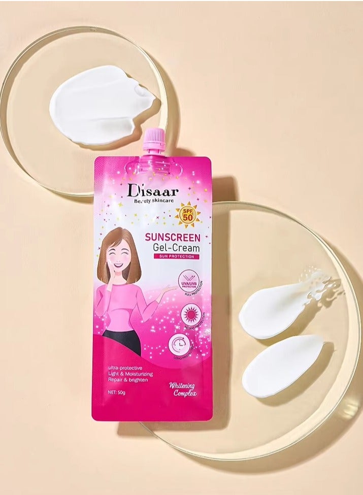 Disaar 3 قطع من كريم جل واقي الشمس ديسار SPF50 50 جرام لكل منها حماية شاملة من الشمس للوجه والجسم خفيف الوزن وغير دهني لجميع أنواع البشرة - Image 4