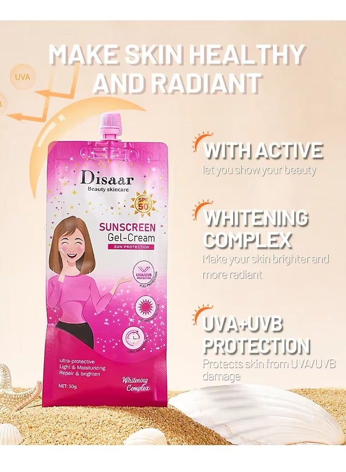 Disaar 3 قطع من كريم جل واقي الشمس ديسار SPF50 50 جرام لكل منها حماية شاملة من الشمس للوجه والجسم خفيف الوزن وغير دهني لجميع أنواع البشرة - Image 3