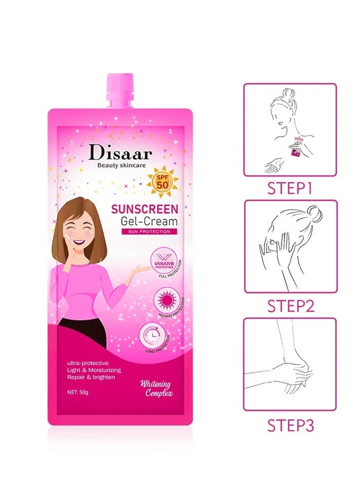 Disaar 3 قطع من كريم جل واقي الشمس ديسار SPF50 50 جرام لكل منها حماية شاملة من الشمس للوجه والجسم خفيف الوزن وغير دهني لجميع أنواع البشرة - Image 2