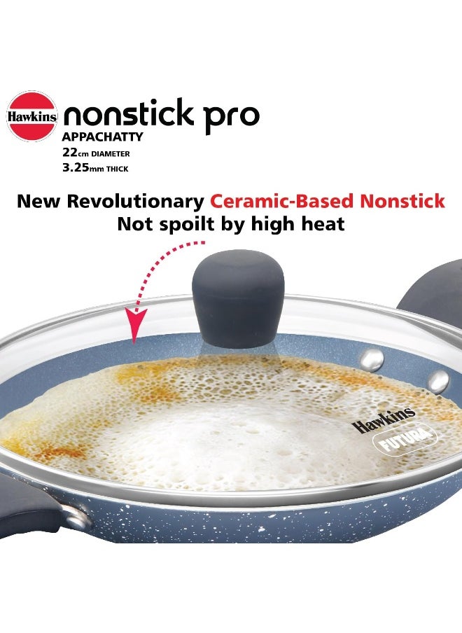 Hawkins HAWKINS Nonstick Pro 0.9 Litre Appachatty, Mini Kadhai, Appachatti, Appachetty, Appam Pot Maker, Deep Fry Pan with Glass Lid, Granite Kadai  - Image 4