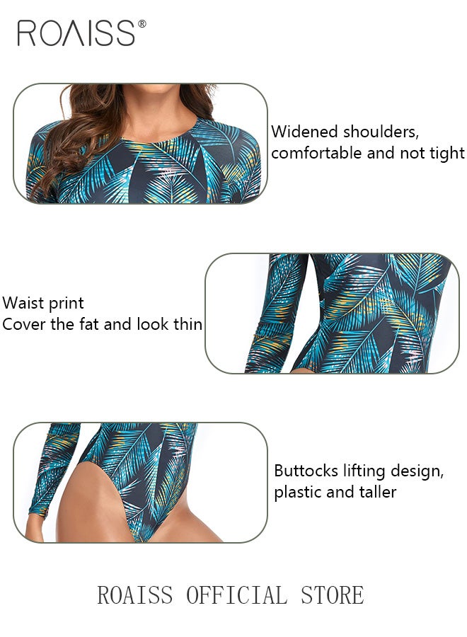 roaiss Women Backless One Piece Swimsuit with High Slit Shorts One Piece Beachwear Women Long Sleeved Sun Protection Surfing Wetsuit  - Image 4
