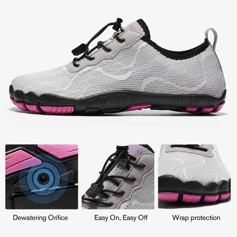 HIITAVE Women Water Shoes Quick Dry Barefoot Aqua Socks River Beach Swim Diving Surf Pool Yoga Light Gray/Purple 8.5 M US Women - Image 5