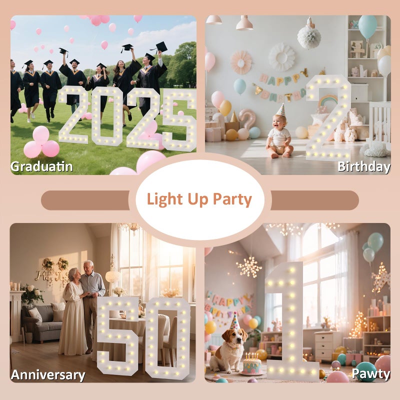 LOBOOM 4FT Light Up Numbers, Marquee Numbers 4 Feet Tall Giant Number 40 Mosaic Big Number Sign for 40th Birthday Party Backdrop Anniversary Decorations, Pre-Cut Large Frame 40 - Image 4
