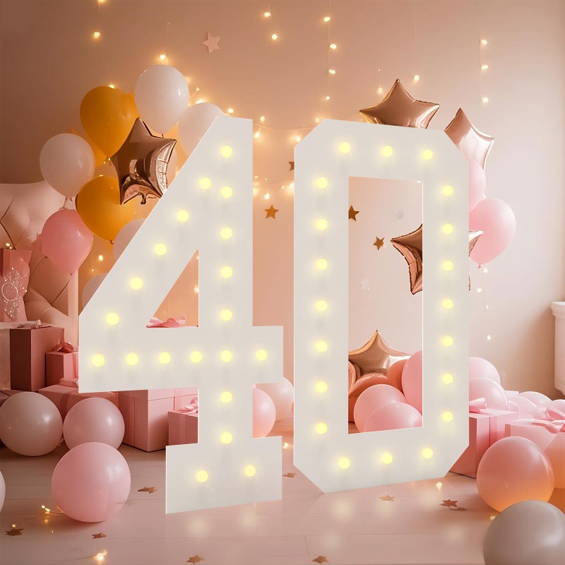 LOBOOM 4FT Light Up Numbers, Marquee Numbers 4 Feet Tall Giant Number 40 Mosaic Big Number Sign for 40th Birthday Party Backdrop Anniversary Decorations, Pre-Cut Large Frame 40 - Image 1
