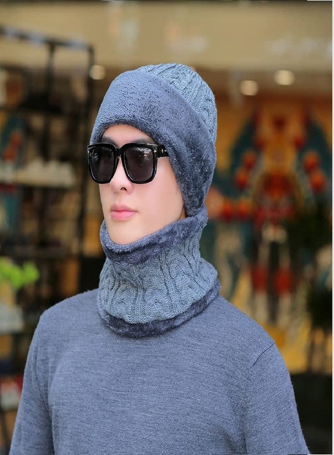 Dressify® 2 in 1 Knitted Middle Age Men/Gentlemen Pullover Cap Ear Protection Outdoor Wool Warm Windproof Hat/Cap with Scarf Grey Color - Image 5