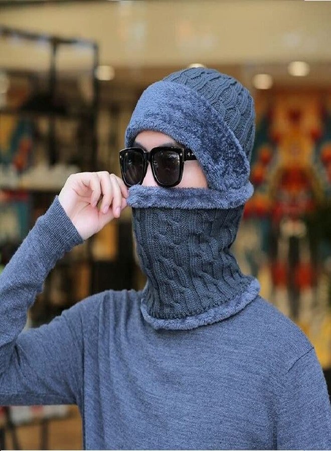 Dressify® 2 in 1 Knitted Middle Age Men/Gentlemen Pullover Cap Ear Protection Outdoor Wool Warm Windproof Hat/Cap with Scarf Grey Color - Image 4
