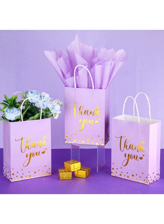 Tinlade 12 Pcs Thank You Gift Bags with Tissue Paper Gold Polka Dots Thank You Bags with Handle Party Favor for Wedding Birthday Baby Shower Business Shopping(Light Purple) - Image 2