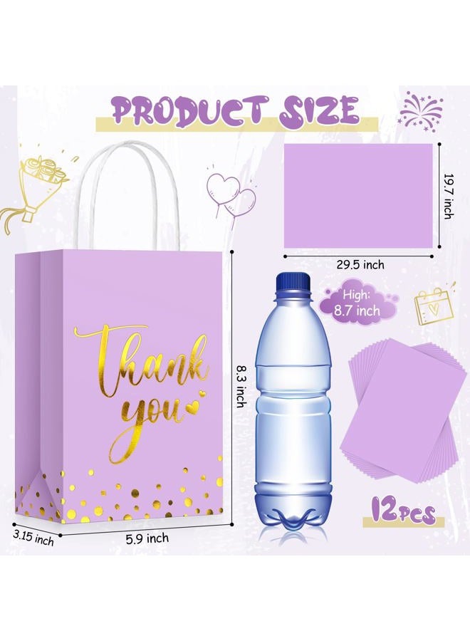 Tinlade 12 Pcs Thank You Gift Bags with Tissue Paper Gold Polka Dots Thank You Bags with Handle Party Favor for Wedding Birthday Baby Shower Business Shopping(Light Purple) - Image 4