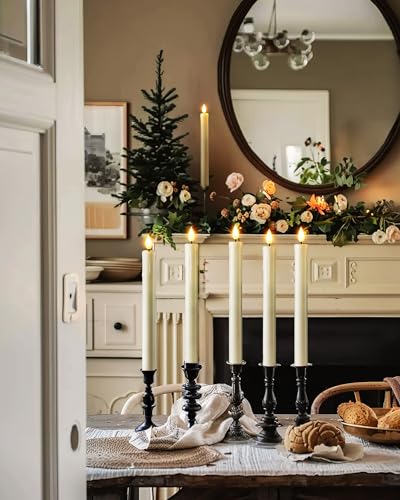 Homemory 12 Pcs Plastic Flameless Taper Candles with Remote Timer Dimmer, Ivory Led Candlesticks with Flickering Flame Light, Lifelike Taper Candles Battery Operated for Indoor Decoration 9.6 Inches - Image 5