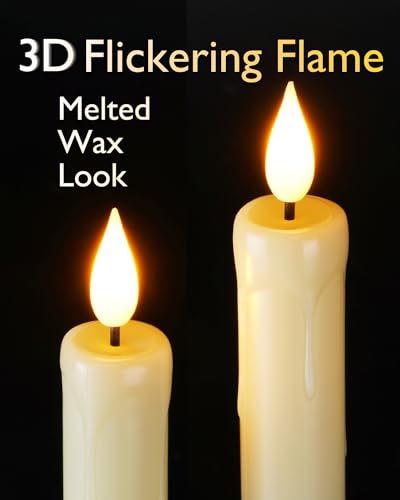 Homemory 12 Pcs Plastic Flameless Taper Candles with Remote Timer Dimmer, Ivory Led Candlesticks with Flickering Flame Light, Lifelike Taper Candles Battery Operated for Indoor Decoration 9.6 Inches - Image 2