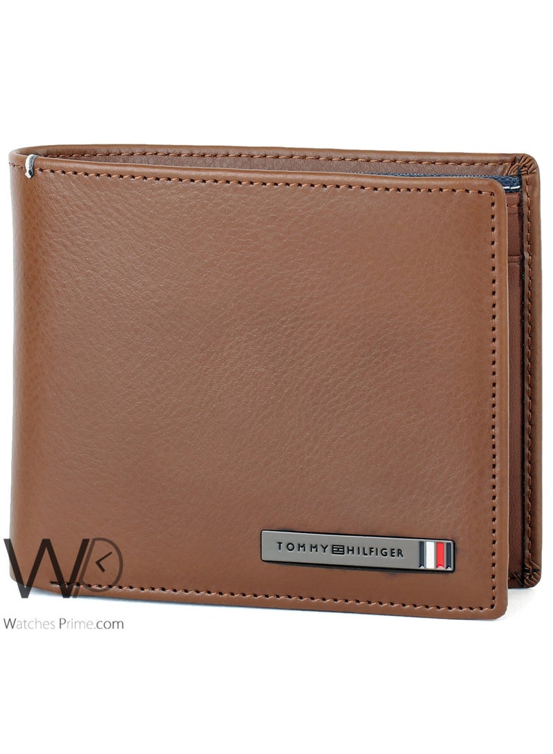 Tommy Hilfiger Denim Tommy Hilfiger Men's Genuine Leather Wallet - Brown - Metal Logo - Image 1