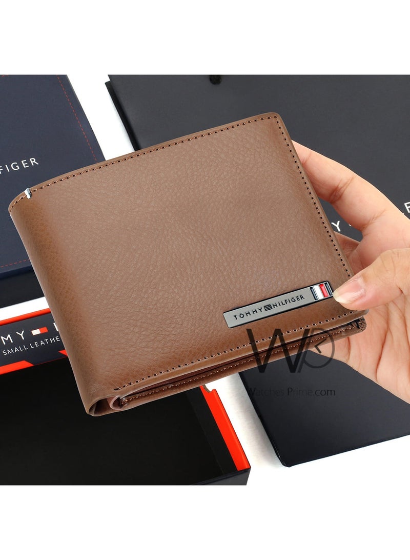 Tommy Hilfiger Denim Tommy Hilfiger Men's Genuine Leather Wallet - Brown - Metal Logo - Image 2