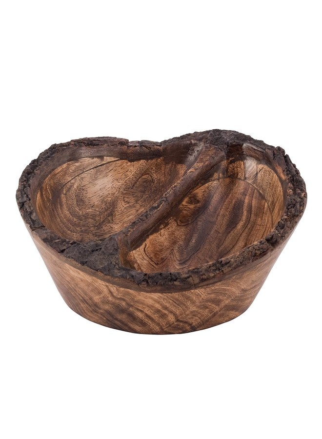 Divit Shilp Natural Wooden Tray, Serving Bowl for Salad, Veggies and Fruits, Large Deep Tray for Family, Party (Bark Edge Wavy Divided Bowl) - Image 1