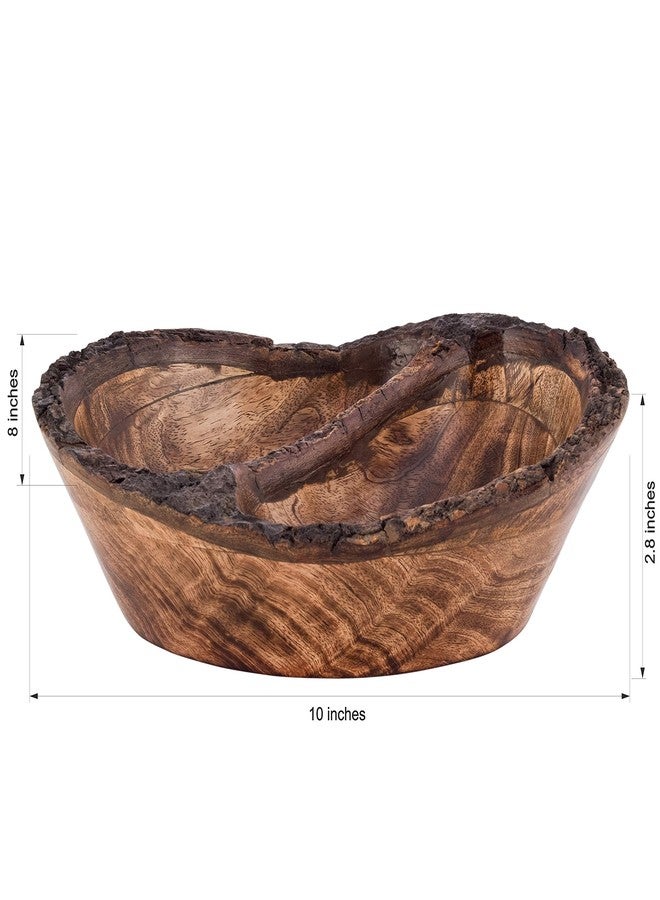 Divit Shilp Natural Wooden Tray, Serving Bowl for Salad, Veggies and Fruits, Large Deep Tray for Family, Party (Bark Edge Wavy Divided Bowl) - Image 4