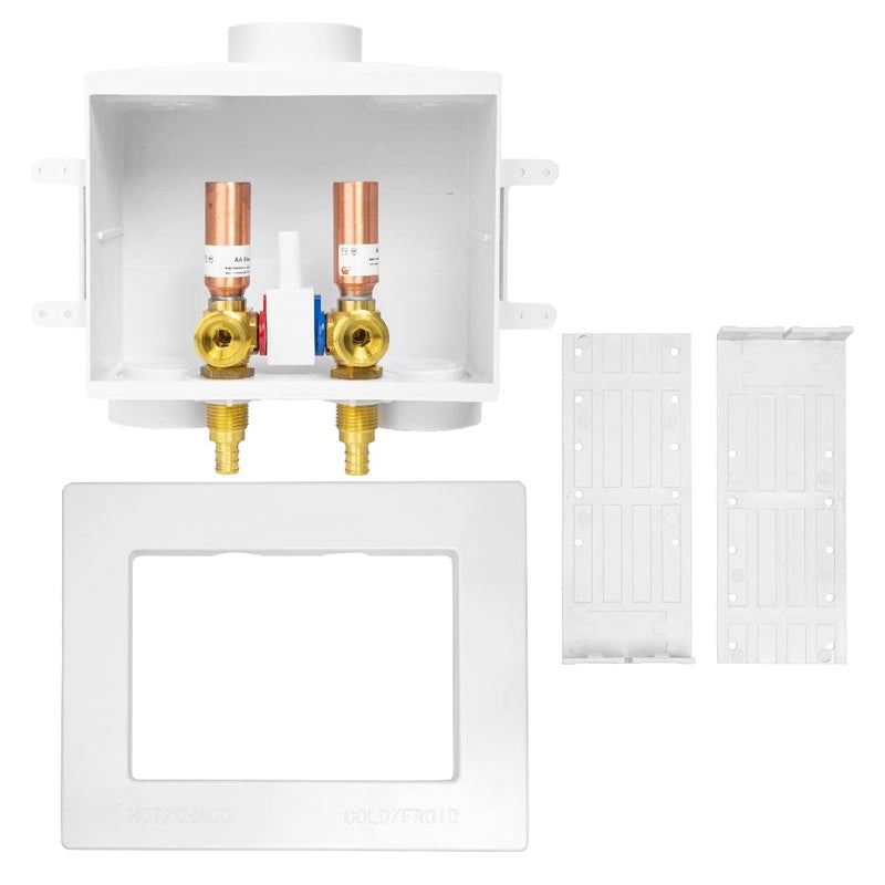 EFIELD Double Drain Washing Machine Laundry Outlet Box12inch Crimp Pex F1807 Inlet Single Control Valve Copper Water Hammer ArrestorWM016