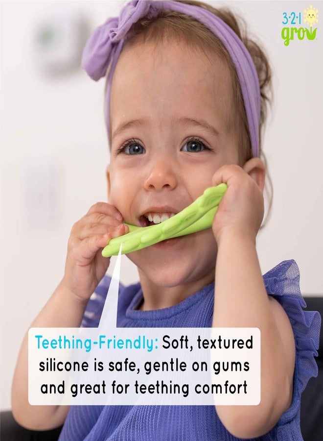 321 Grow Easy Learn Dino Spoon – Baby’s First Self-Feeding Spoon – 2-Sided Silicone Training Utensil for Coordination Development– Easy to Hold – Textured for Purees – 4+ months (Honeydew) - Image 3