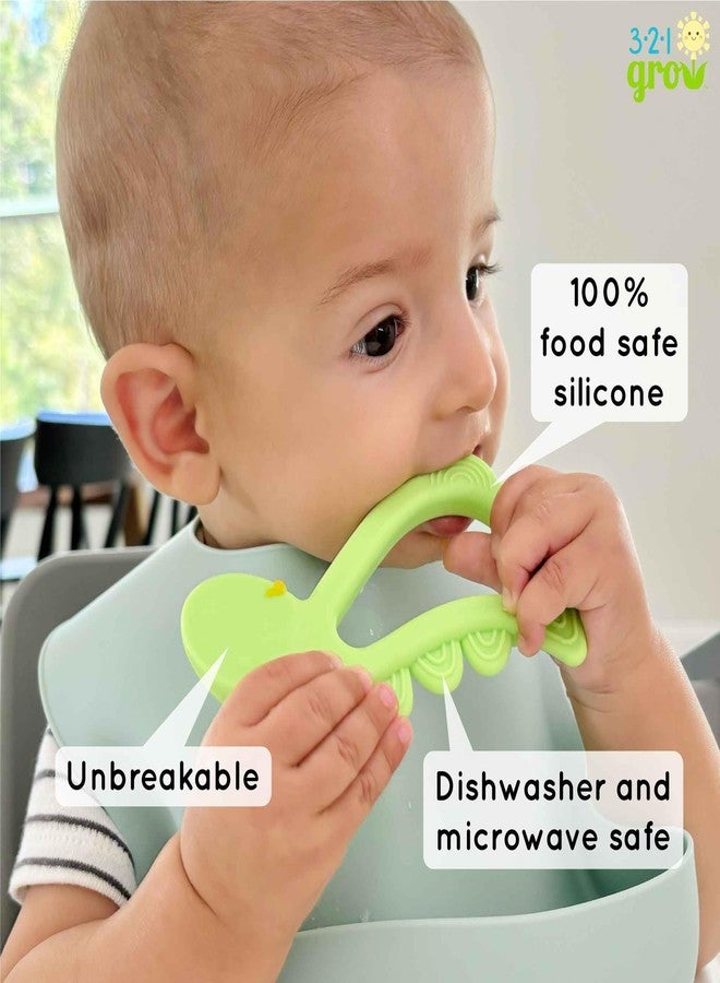 321 Grow Easy Learn Dino Spoon – Baby’s First Self-Feeding Spoon – 2-Sided Silicone Training Utensil for Coordination Development– Easy to Hold – Textured for Purees – 4+ months (Honeydew) - Image 5