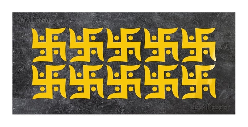 decalbazaar Swastik Simple Glossy Vinyl Sticker 5 x 5 Inches Yellow (Pack 10 Pcs) - Combo Pack (Code 15.25) - Image 1