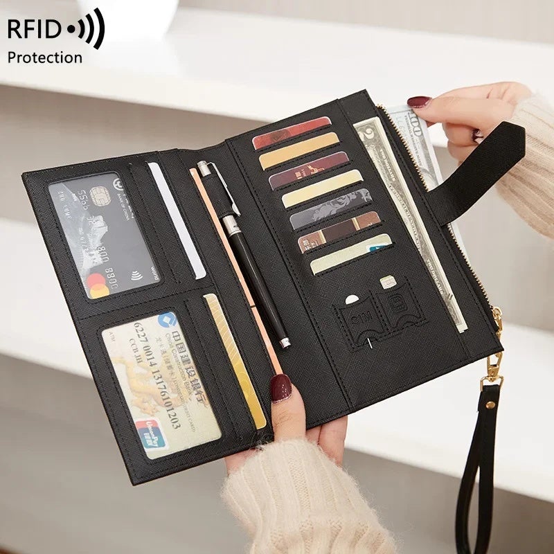 New RFID Anti-magnetic Passbook Bag Zipper Hasp ID Bag Passbook Holder Multifunctional Long Women''s Wallet - Image 2