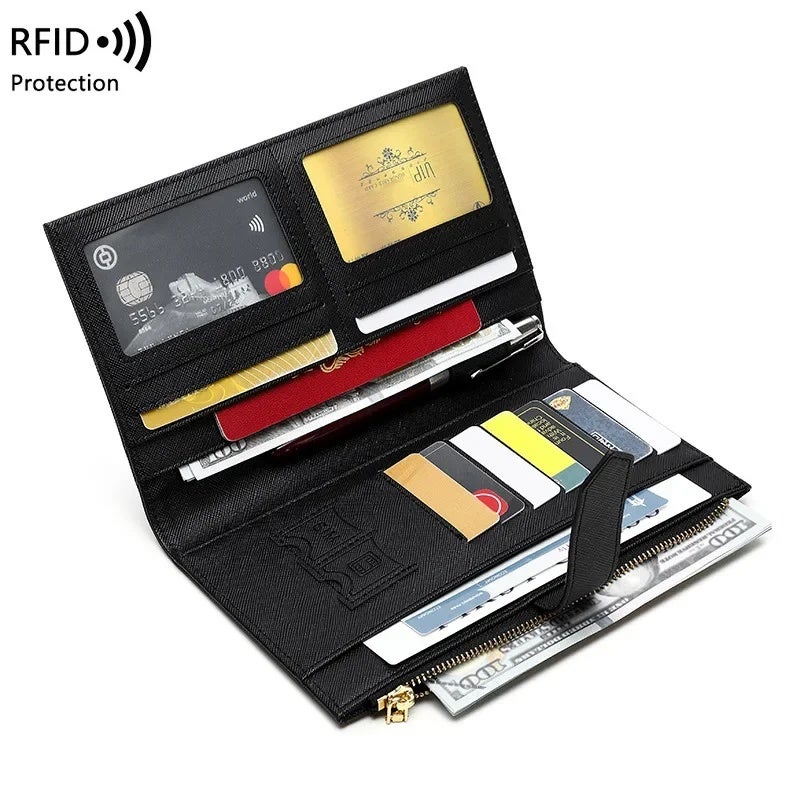 New RFID Anti-magnetic Passbook Bag Zipper Hasp ID Bag Passbook Holder Multifunctional Long Women''s Wallet - Image 4
