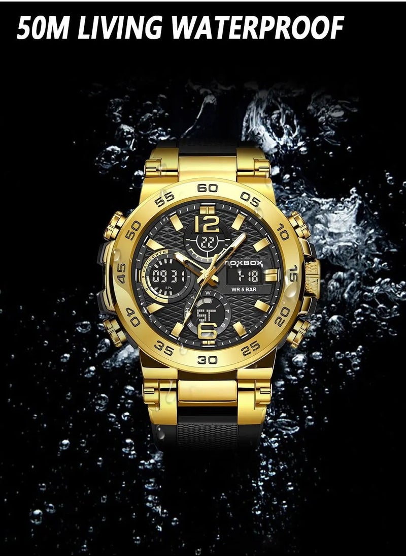 FOXBOX - Dual Display Electronic Watch, Fashionable And Cool Multifunctional Silicone Glow Men's Watch, Sport Leisure Waterproof Business Watch, Military Chronograph Wrist Watch For Men, (Silver Blue) - Image 1