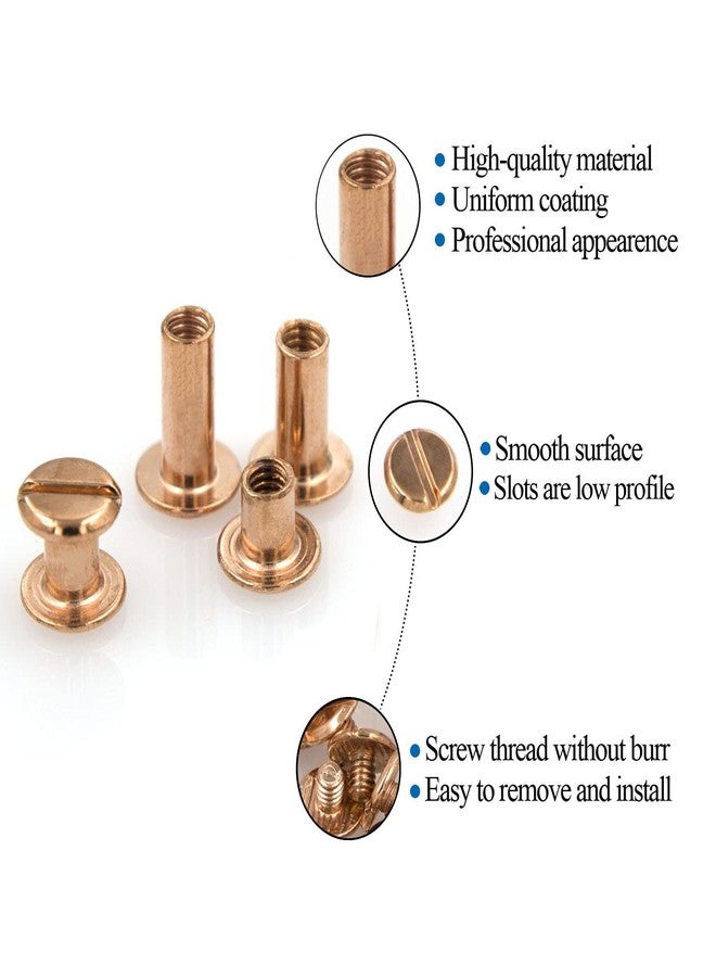ALLOYPRO 60 Sets Chicago Screws Assorted Kit 3 Sizes Rose Gold Leather Rivets 1/4 3/8 1/2 Screw Rivets Flat Fillister Book Binding Posts Nail Rivet Chicago Bolts for DIY Leather Craft Bookbinding - Image 3