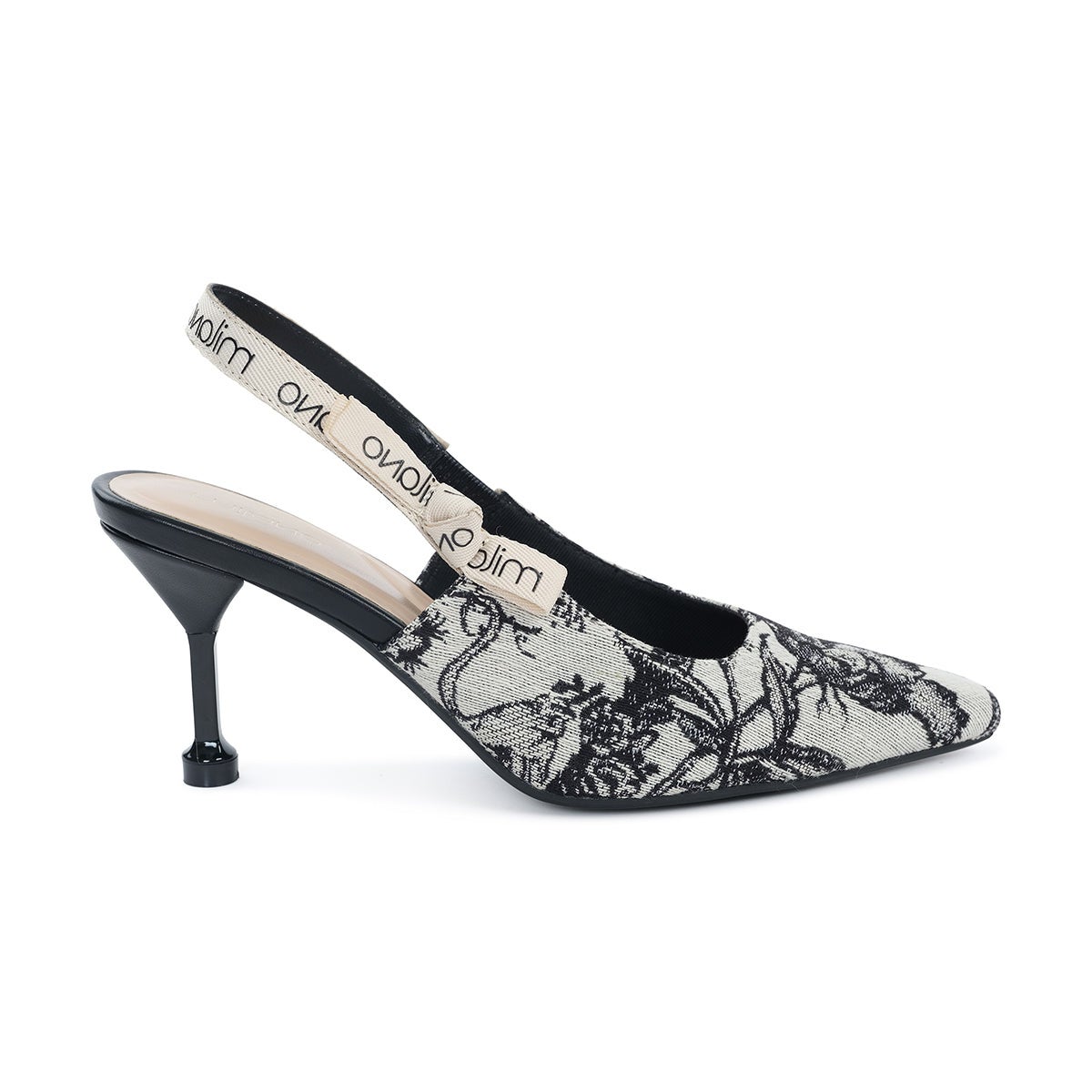 ميلانو VELISSE حذاء slingback أسود وأبيض بتصميم زهري