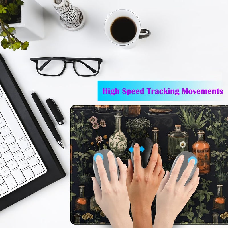 TENG DA QING Black Aesthetics Desk Mat Mouse Pad Large Gaming Mouse Pad Desk Pad Mousepad, Mystical Green Plant Computer Laptop Keyboard and Mouse Mat, Desktop Protector Mat for Women Girl Office 31.5x15.8 in - Image 3