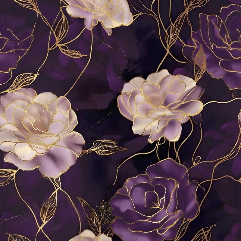 Fvlow Dark Floral Wallpaper Peel and Stick Purple/Gold Rose Flower Contact Paper Wall Paper Waterproof Self-Adhesive Wall Covering for Bedroom Countertop Desk Cabinets Decor Renter Friendly 17.4" x 118" - Image 5