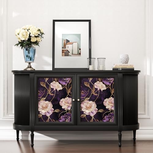 Fvlow Dark Floral Wallpaper Peel and Stick Purple/Gold Rose Flower Contact Paper Wall Paper Waterproof Self-Adhesive Wall Covering for Bedroom Countertop Desk Cabinets Decor Renter Friendly 17.4" x 118" - Image 2