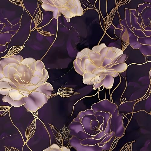 Fvlow Dark Floral Wallpaper Peel and Stick Purple/Gold Rose Flower Contact Paper Wall Paper Waterproof Self-Adhesive Wall Covering for Bedroom Countertop Desk Cabinets Decor Renter Friendly 17.4" x 118" - Image 1