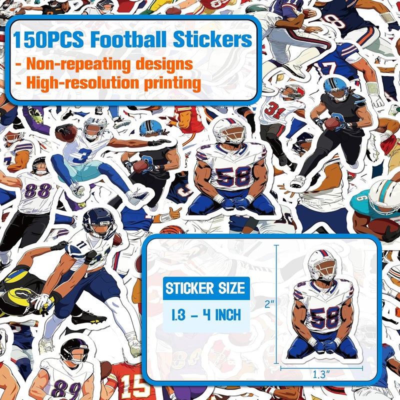 LINAYE 150 PCS Football Stickers Vinyl Waterproof Non-Repeating Adhesive Sport Stickers Decals Bulk for Water Bottles, Laptops Football Party Favors Goodie Bags Stuffers Gifts for Boys Teens Adults - Image 3