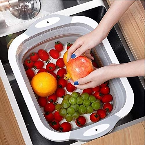 MS KITCHEN Collapsible Cutting Dish Tub Board4In1 Plastic MultiFunction Foldable Dish Tub Drainers Sink Storage Washing Draining BasketMultipurpose Cutting Chopping Board Fruit Vegetable Basket - Image 2