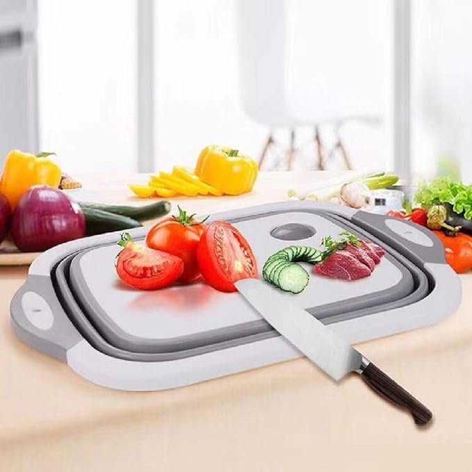 MS KITCHEN Collapsible Cutting Dish Tub Board4In1 Plastic MultiFunction Foldable Dish Tub Drainers Sink Storage Washing Draining BasketMultipurpose Cutting Chopping Board Fruit Vegetable Basket - Image 1