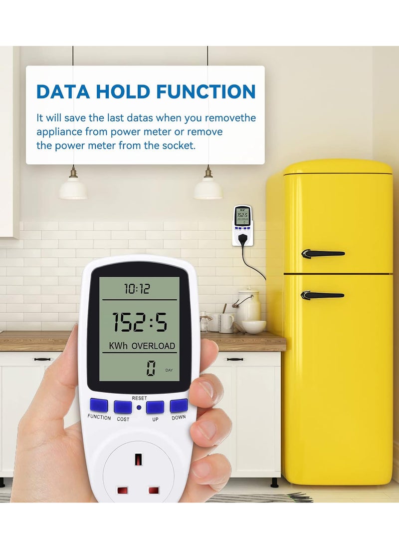 Electricity Usage Monitor with LCD Display and 7 Modes for Energy Saving White