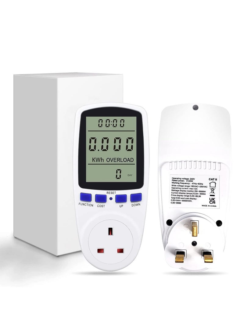 Electricity Usage Monitor with LCD Display and 7 Modes for Energy Saving White