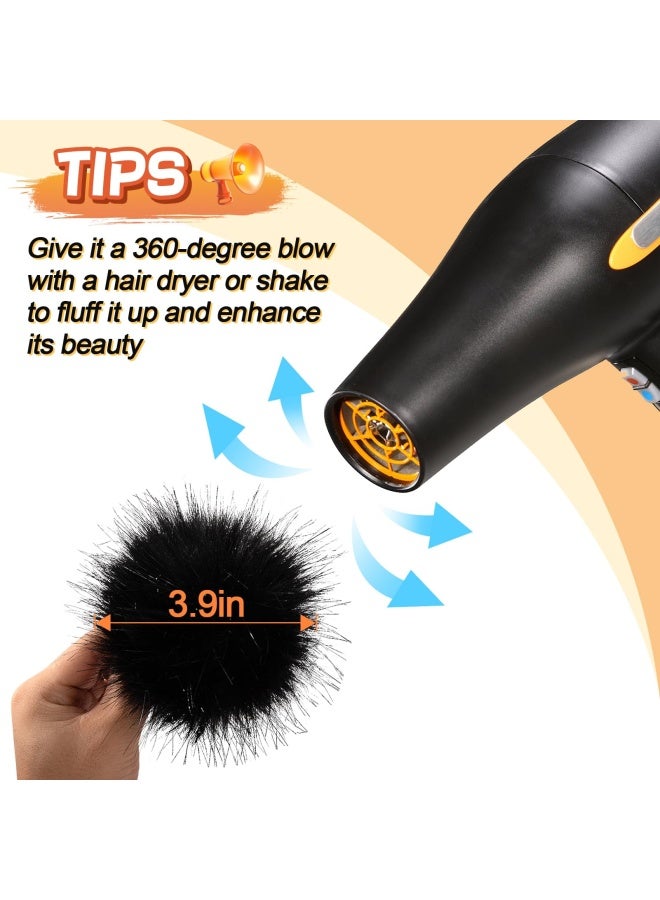 Generic 20Pieces 10Cm Diy Faux Fox Fur Fluffy Pompom Ball- Faux Fox Fur Pom Pom Balls With Elastic Loop Removable Knitting Hat Accessories For Hats Shoes Scarves Bags Keychains 10 Colour-Dark - Image 2
