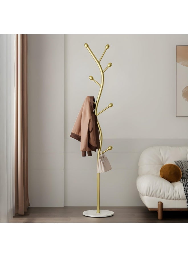 Freestanding clothes rack, metal base coat rack, metal clothes hanger organizer, 9 hooks for jackets, hats and scarves, storage furniture for entryway, bedroom and office (GOLD) - Image 1