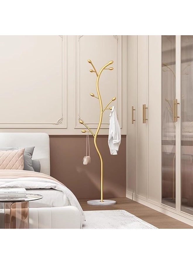 Freestanding clothes rack, metal base coat rack, metal clothes hanger organizer, 9 hooks for jackets, hats and scarves, storage furniture for entryway, bedroom and office (GOLD) - Image 3